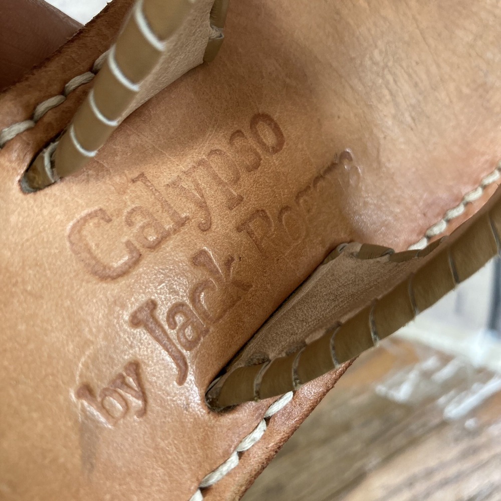 Calypso By Jack Rogers Sandal Womens Size 7 Leather thong Slip On Natural Flat - Picture 7 of 8